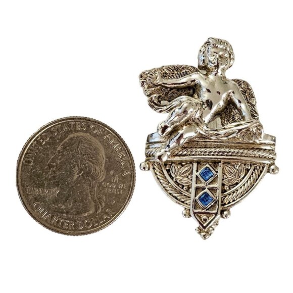 Vatican Library Silver Tone l Blue Rhinestone Cherub Angel Brooch, Signed L276 - Picture 6 of 8